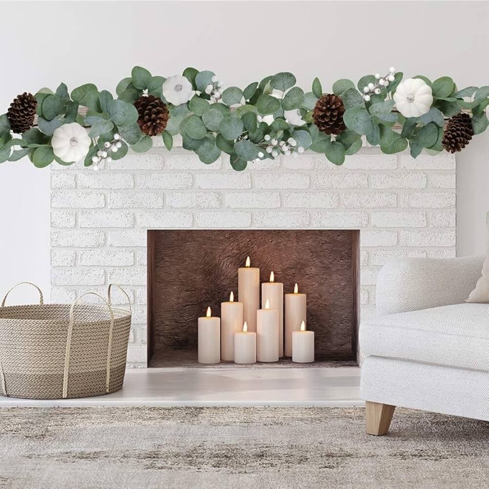 White Pumpkin Garland Artificial Eucalyptus Garland  6’ Long